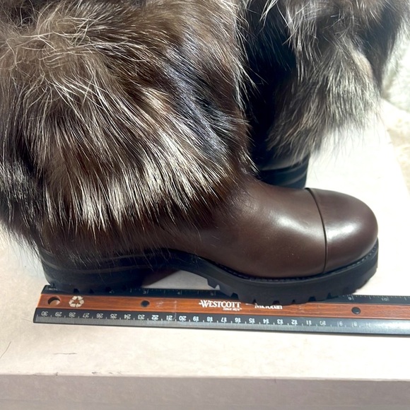 NIB $1495 Jimmy Choo dana cuffed boots rabbit fur trim brown - Picture 13 of 16